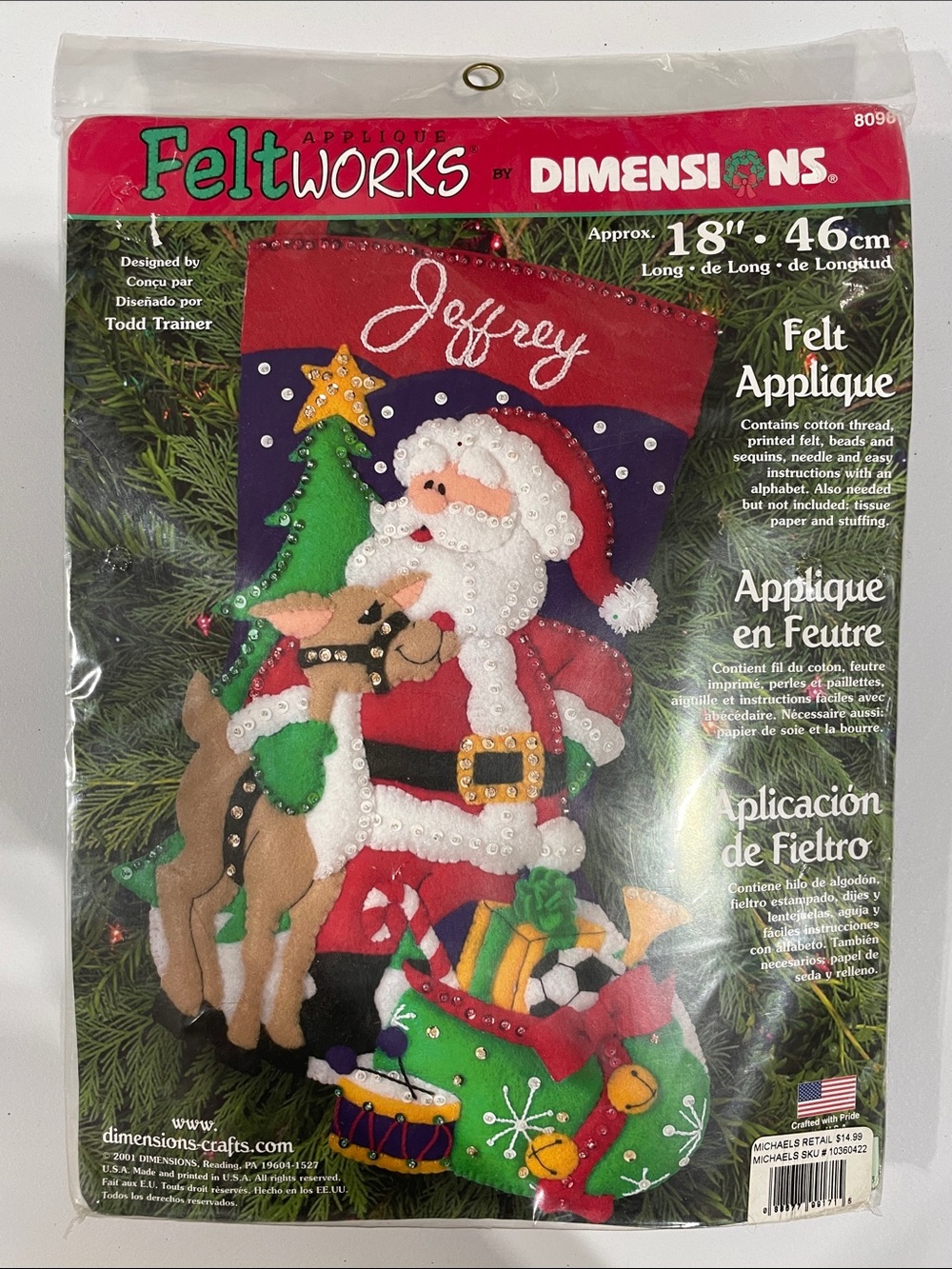 Brand new sealed vintageFeltWorks Santa & Reindeer Felt Applique Stocking by Kit